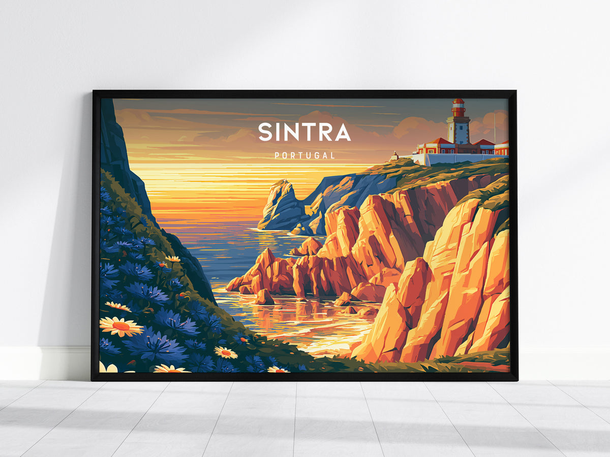 Sintra, Portugal Landscape Poster | Fairy-Tale Castle & Garden Travel Gift Wall Art — framed wall art, 24x36 in