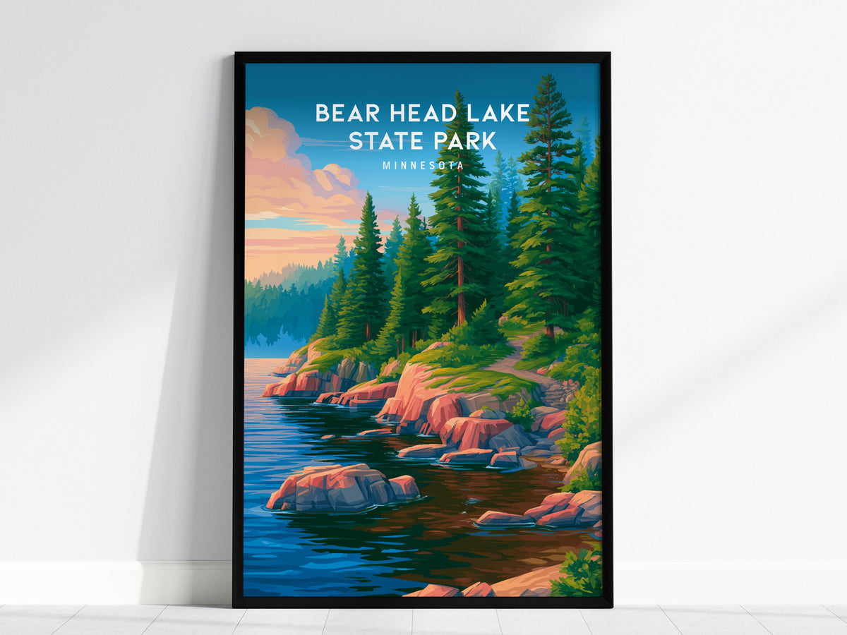 Bear Head Lake State Park, Minnesota Poster | Northwoods Lakeside Wilderness Wall Art — framed wall art, 24x36 in