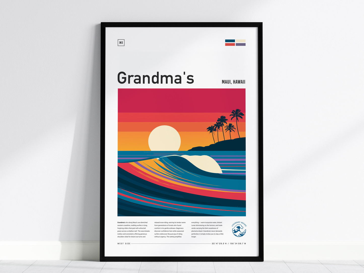 Grandma's, Maui, Hawaii Poster | Tropical Surf Wall Art — framed wall art, 24x36 in