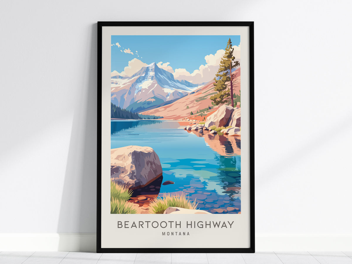 Beartooth Highway Matte Border Poster | Montana Destination Print Travel Wall Art — framed wall art, 24x36 in