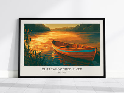 Chattahoochee River Landscape Matte Border Poster | Georgia Destination Print Travel Wall Art — framed wall art, 24x36 in