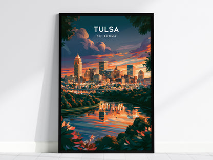 Tulsa, Oklahoma Poster | Route 66 Art Deco Skyline Wall Art — framed wall art, 24x36 in