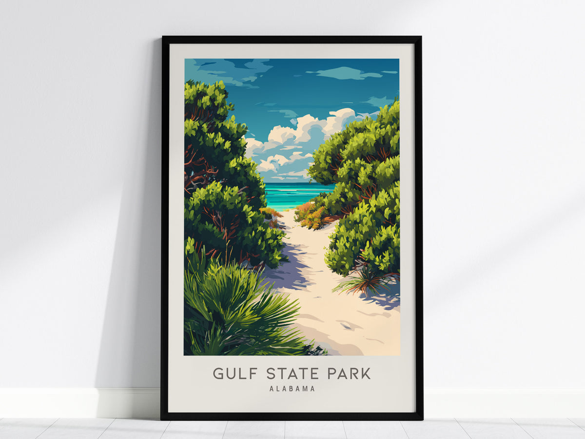 Gulf State Park Matte Border Poster | Alabama Coastal Beach Decor Travel Wall Art — framed wall art, 24x36 in