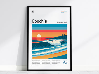 Gooch's Beach, Kennebunk, Maine Poster | Rocky Shore & Rolling Waves Wall Art — framed wall art, 24x36 in