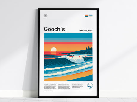 Gooch's Beach, Kennebunk, Maine Poster | Rocky Shore & Rolling Waves Wall Art — framed wall art, 24x36 in
