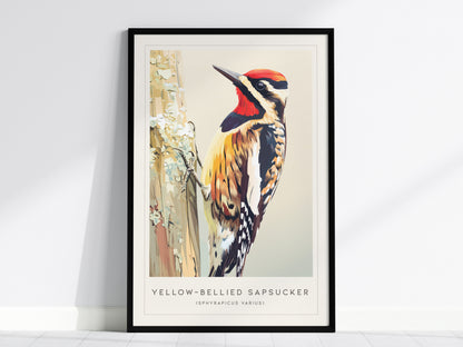Yellow-bellied Sapsucker, Sphyrapicus varius Poster | Woodland Bird Wall Art — framed wall art, 24x36 in