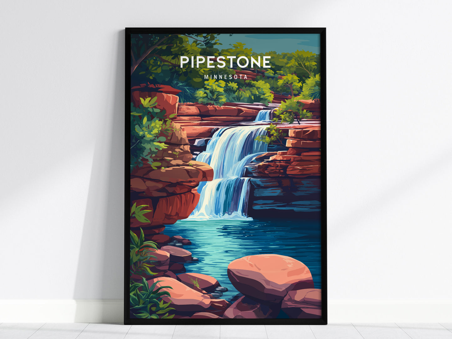 Pipestone, Minnesota Poster | Sacred Quarry & Prairie Sunset Wall Art — framed wall art, 24x36 in