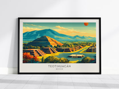 Teotihuacán Landscape Matte Border Poster | Mexico Ancient Ruins Framed or Unframed Travel Gift — framed wall art, 24x36 in