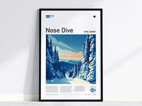 Nose Dive, Stowe, Vermont Poster | Bold Ski Run Mountain Wall Art — framed wall art, 24x36 in