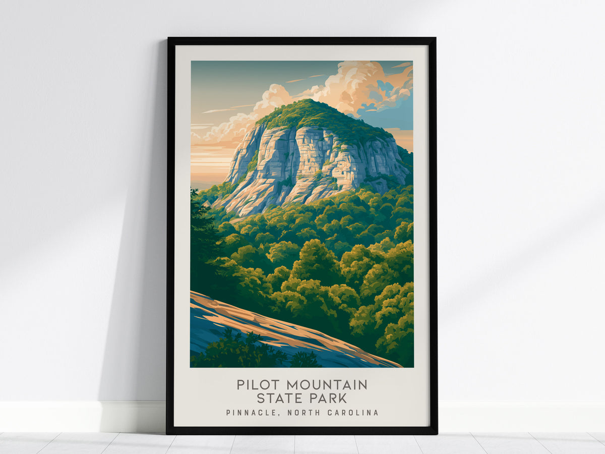 Pilot Mountain State Park Matte Border Poster | Pinnacle, North Carolina Destination Print — framed wall art, 24x36 in