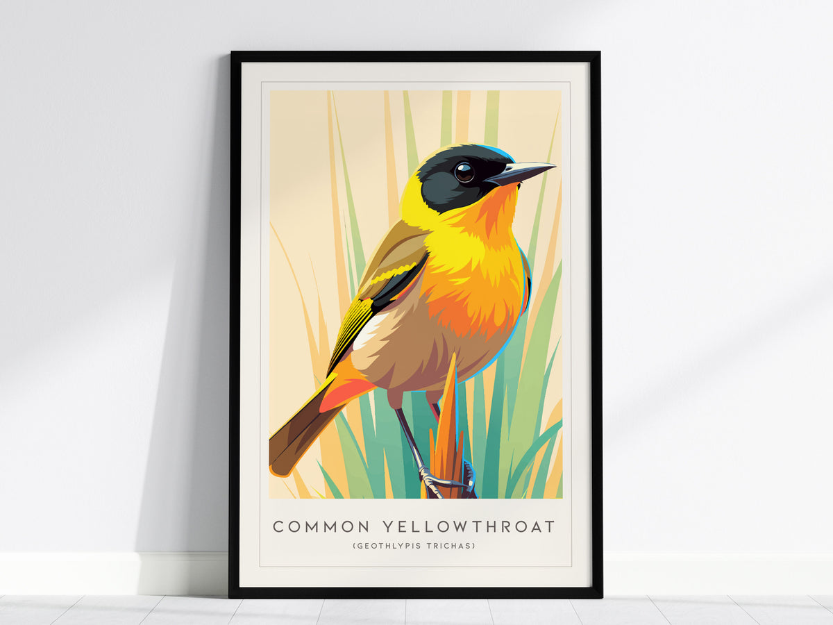 Common Yellowthroat, Geothlypis trichas Poster | Vibrant Warbler Nature Poster Wall Art — framed wall art, 24x36 in