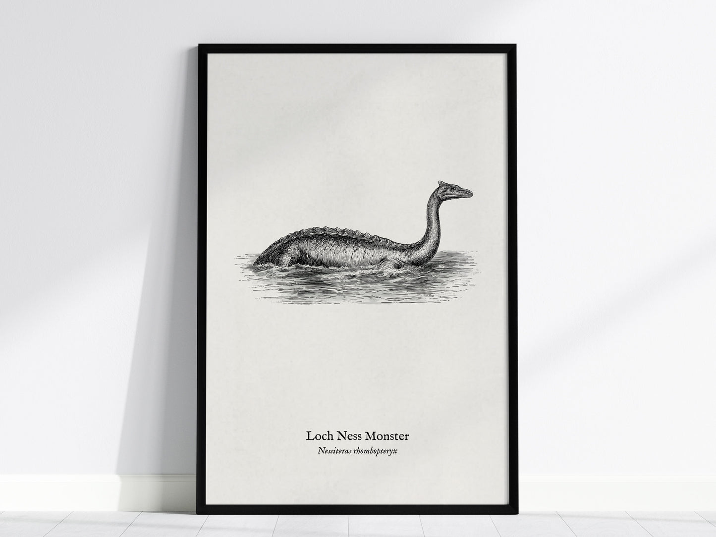 Loch Ness Monster Poster | Vintage Nessiteras rhombopteryx Zoological Illustration Wall Art — framed wall art, 24x36 in