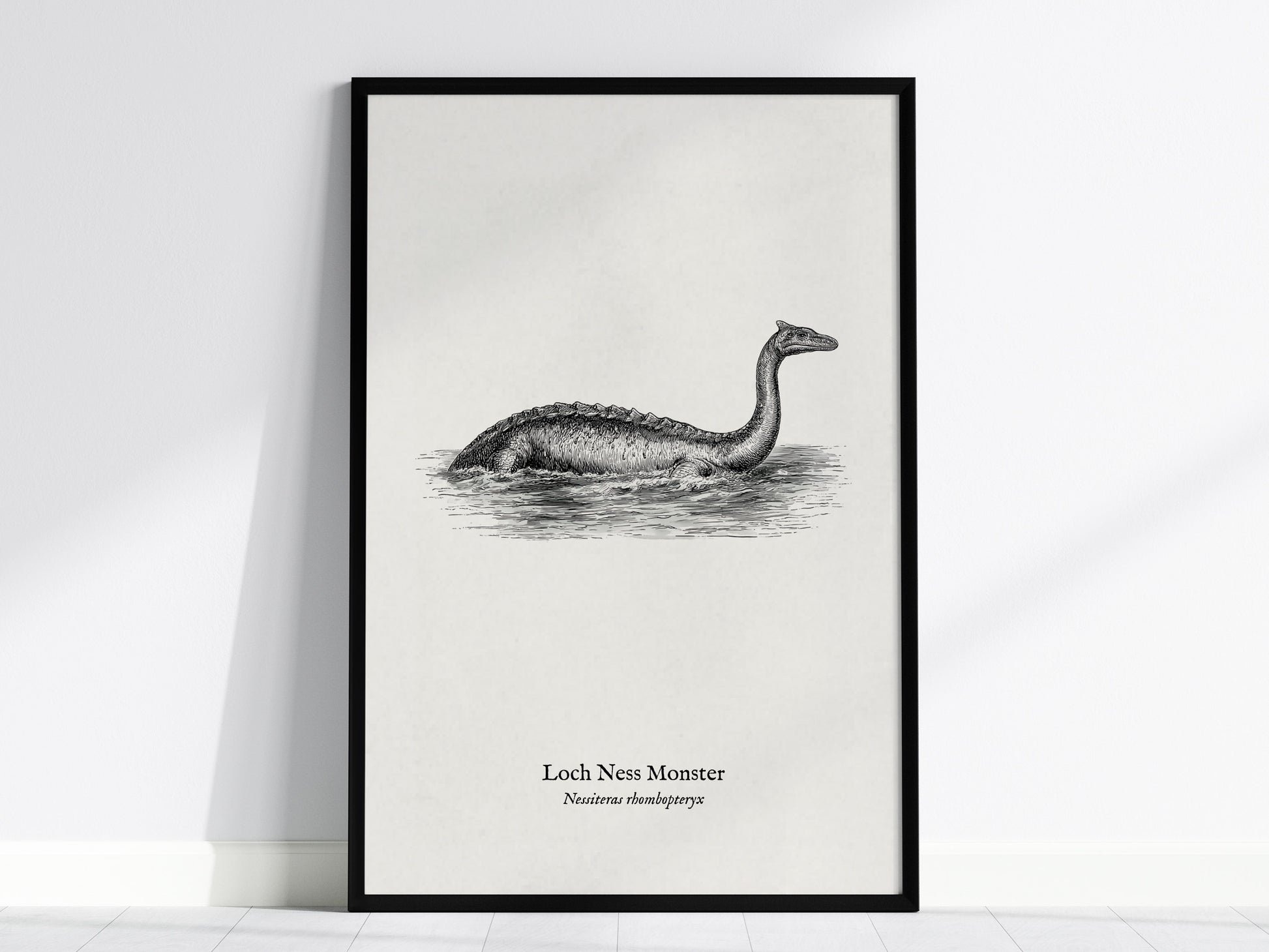 Loch Ness Monster Poster | Vintage Nessiteras rhombopteryx Zoological Illustration Wall Art — framed wall art, 24x36 in