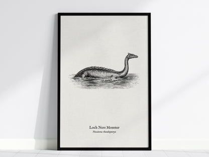 Loch Ness Monster Poster | Vintage Nessiteras rhombopteryx Zoological Illustration Wall Art — framed wall art, 24x36 in