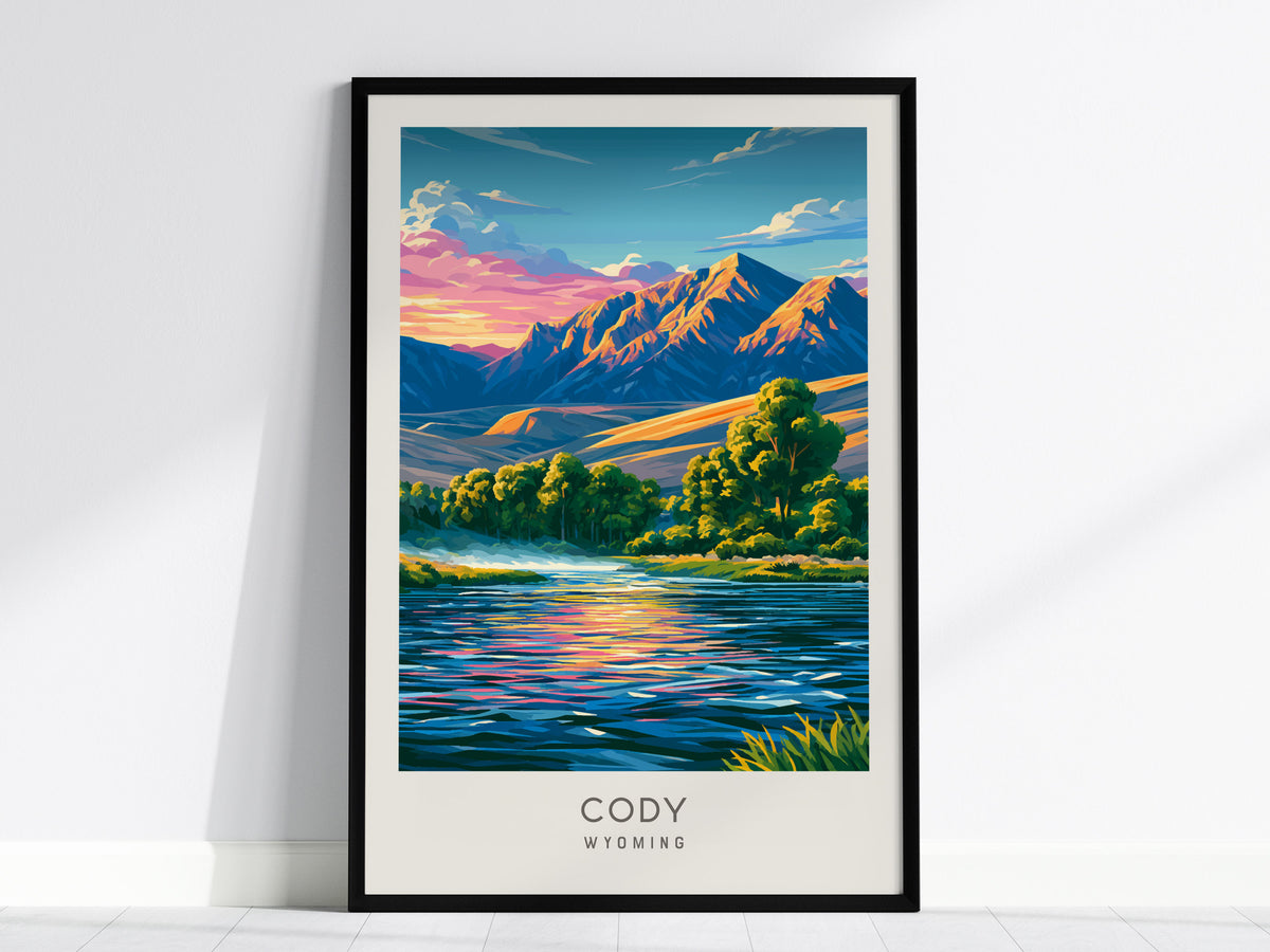 Cody Matte Border Poster | Wyoming Travel Wall Art — framed wall art, 24x36 in