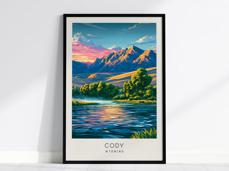 Cody Matte Border Poster | Wyoming Travel Wall Art — framed wall art, 24x36 in