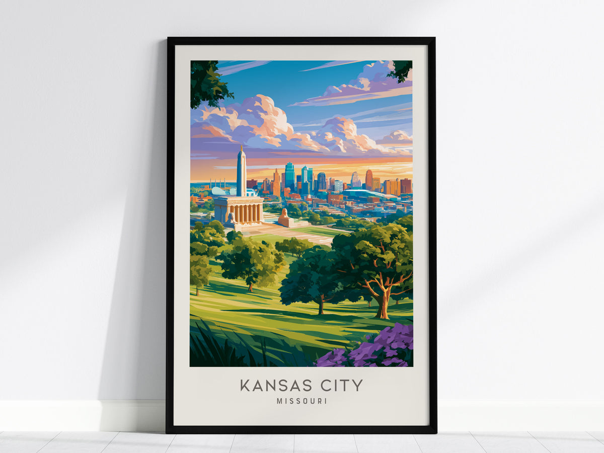 Kansas City Matte Border Poster | Missouri Travel Wall Art — framed wall art, 24x36 in