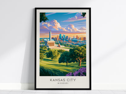 Kansas City Matte Border Poster | Missouri Travel Wall Art — framed wall art, 24x36 in