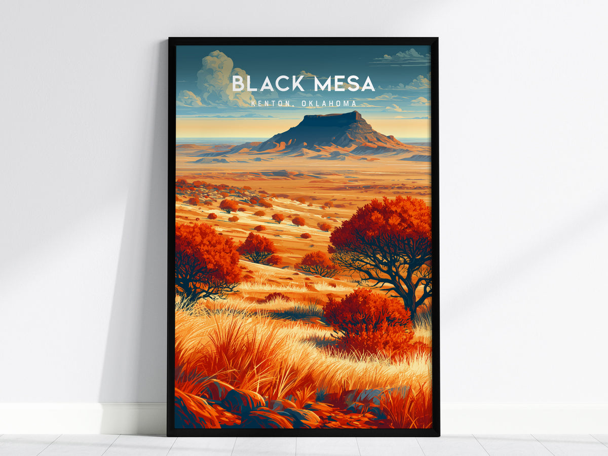 Black Mesa, Kenton, Oklahoma Poster | Western Prairie Adventure Wall Art — framed wall art, 24x36 in
