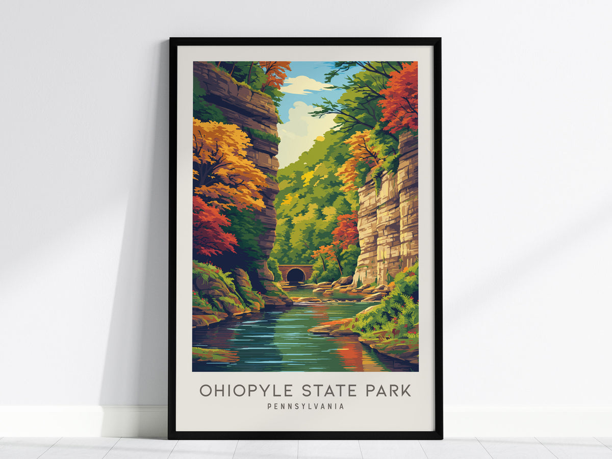 Ohiopyle State Park Matte Border Poster | Pennsylvania Destination Print Travel Wall Art — framed wall art, 24x36 in