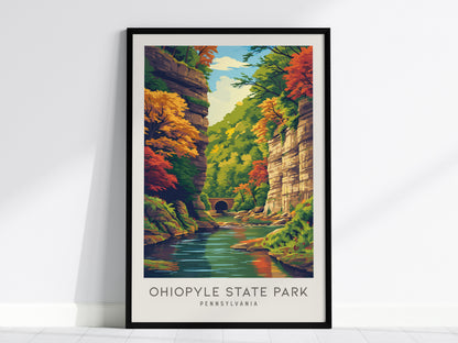 Ohiopyle State Park Matte Border Poster | Pennsylvania Destination Print Travel Wall Art — framed wall art, 24x36 in