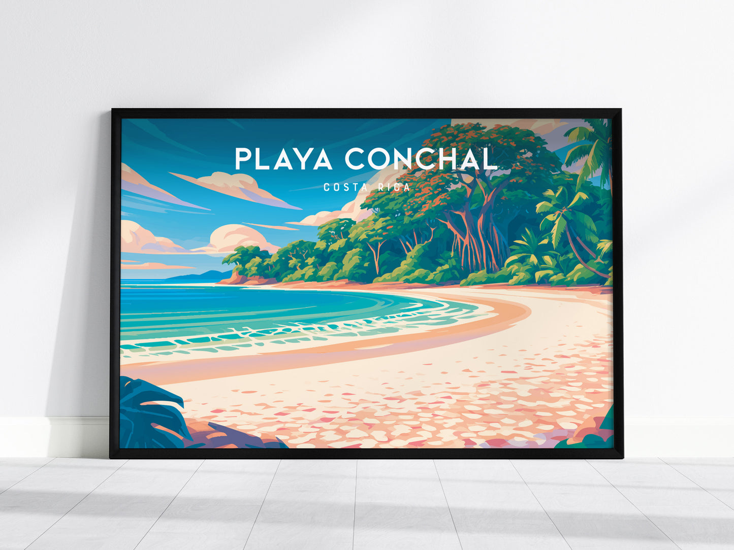 Playa Conchal Landscape Poster | Costa Rica Beach House Decor Wall Art — framed wall art, 24x36 in