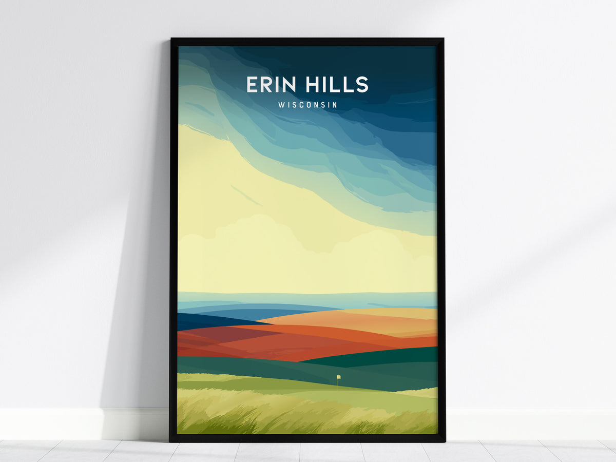 Erin Hills Golf Course, Erin, Wisconsin Poster | Rolling Fairways & Links Poster Wall Art — framed wall art, 24x36 in