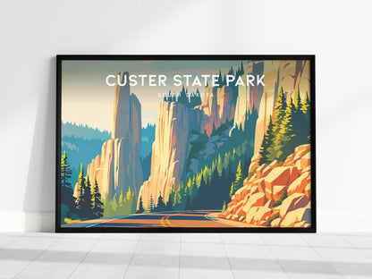 Custer State Park Landscape Poster | South Dakota Needles Highway Travel Wall Art — framed wall art, 24x36 in