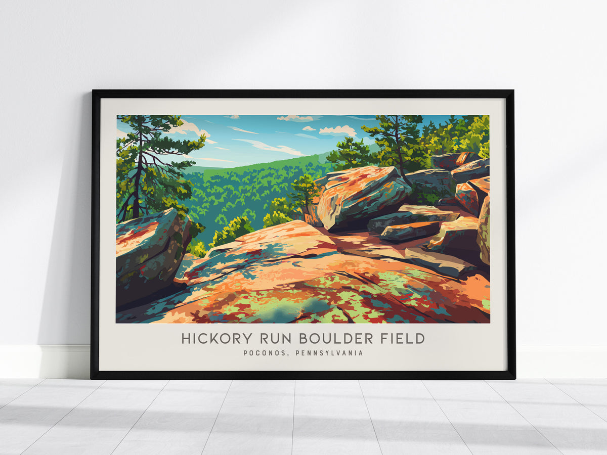 Hickory Run Boulder Field Landscape Matte Border Poster | Poconos, Pennsylvania Vacation Wall Art — framed wall art, 24x36 in