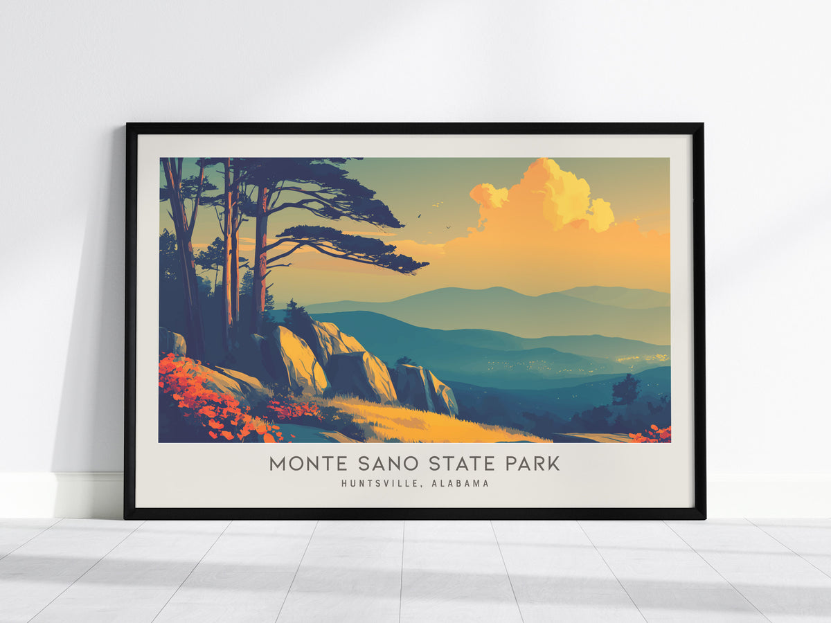 Monte Sano State Park Landscape Matte Border Poster | Huntsville, Alabama Vacation Wall Art — framed wall art, 24x36 in