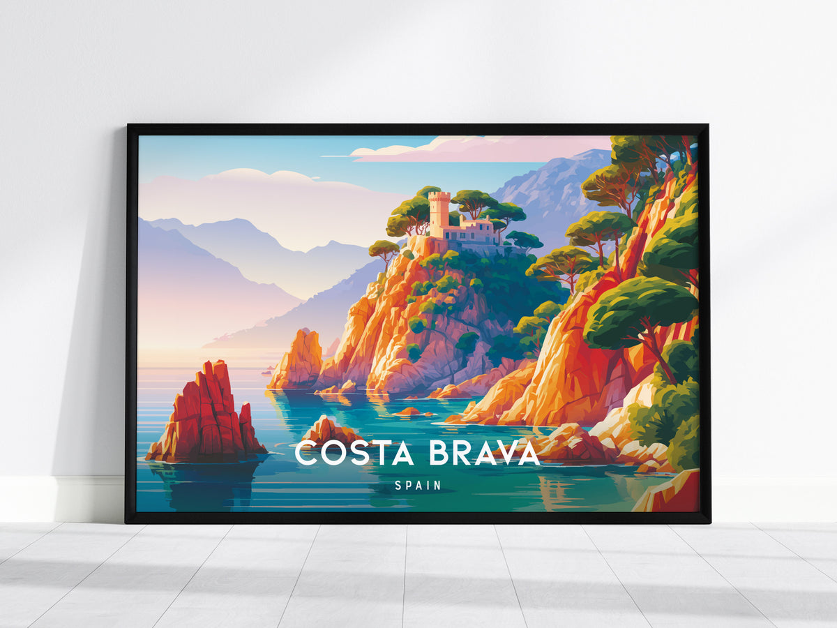 Costa Brava, Spain Landscape Poster | Seaside Village Destination Print Wall Art — framed wall art, 24x36 in