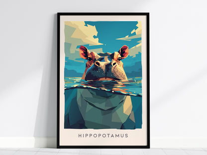Hippopotamus, Africa Poster | Majestic River Wildlife Wall Art — framed wall art, 24x36 in