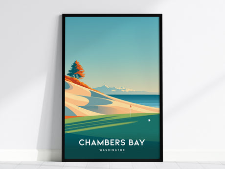 Chambers Bay, Washington Poster | Links Poster & Golfer Gift Wall Art — framed wall art, 24x36 in