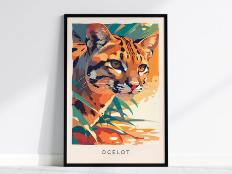 Ocelot, Leopardus Pardalis Poster | Wild Jungle Cat Nature Poster Wall Art — framed wall art, 24x36 in