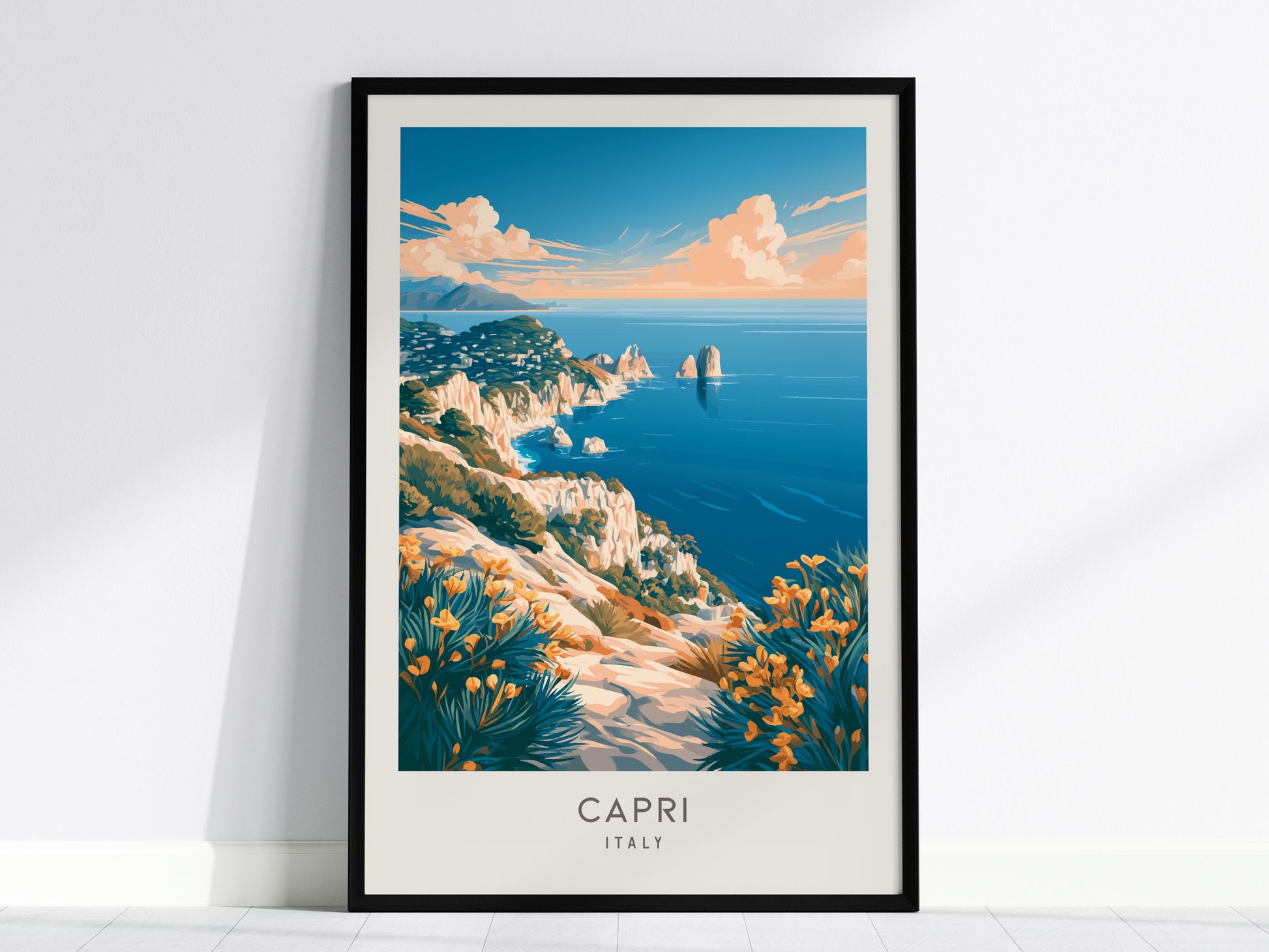 Capri Matte Border Poster | Italy Travel Wall Art — framed wall art, 24x36 in