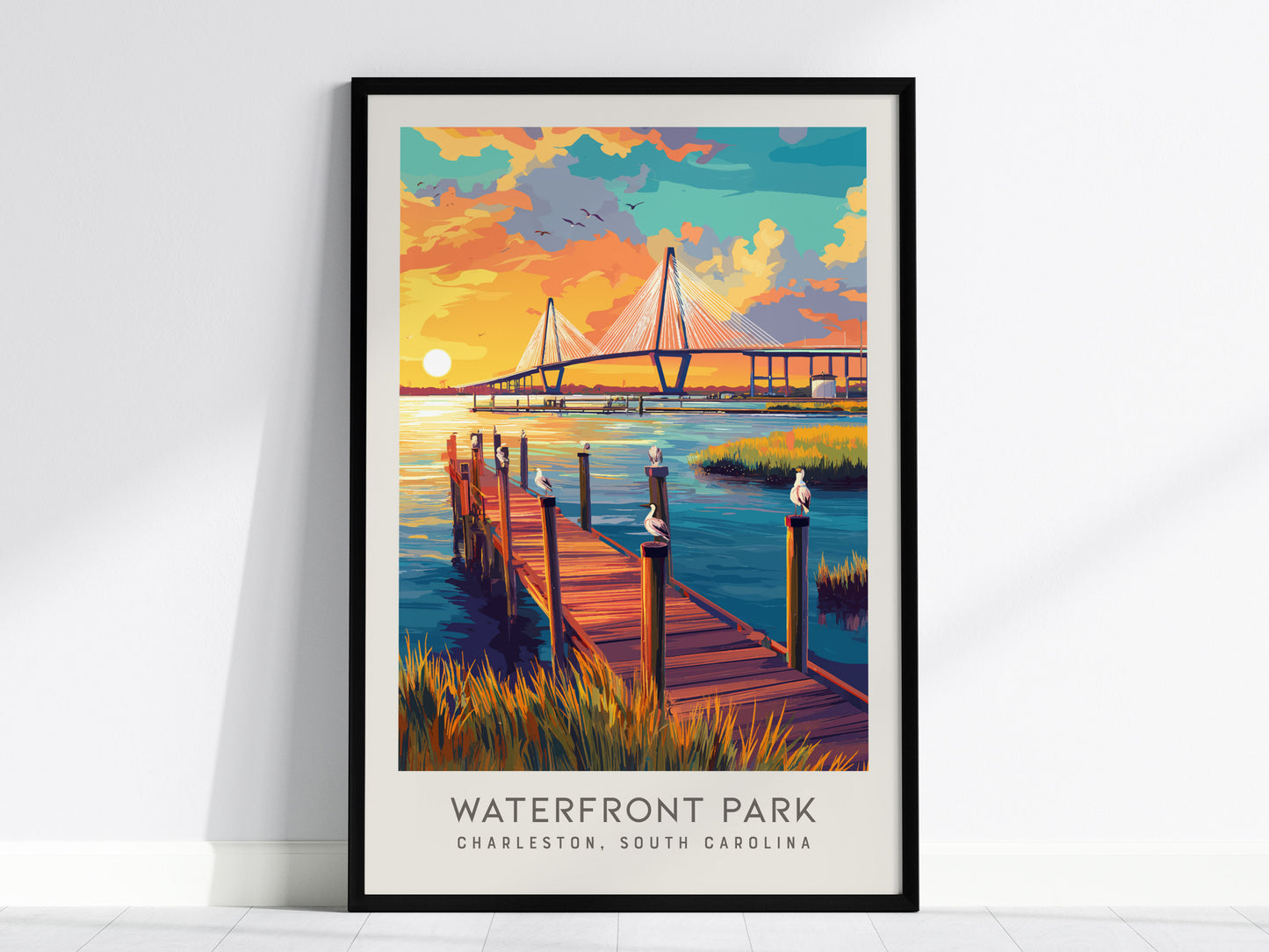 Waterfront Park Matte Border Poster | Charleston South Carolina Travel Wall Art — framed wall art, 24x36 in