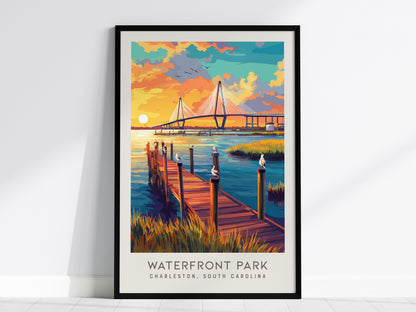 Waterfront Park Matte Border Poster | Charleston South Carolina Travel Wall Art — framed wall art, 24x36 in