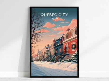 Quebec City, Canada Poster | Old World Charm Cobblestone Streets Wall Art — framed wall art, 24x36 in