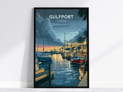 Gulfport, Florida Poster | Charming Waterfront Village Sunset Wall Art — framed wall art, 24x36 in