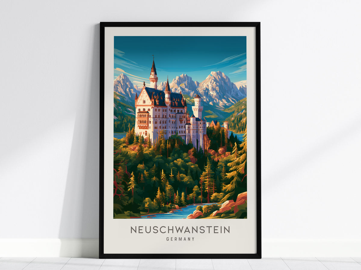 Neuschwanstein Matte Border Poster | Germany Destination Print Travel Wall Art — framed wall art, 24x36 in