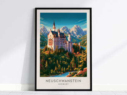Neuschwanstein Matte Border Poster | Germany Destination Print Travel Wall Art — framed wall art, 24x36 in