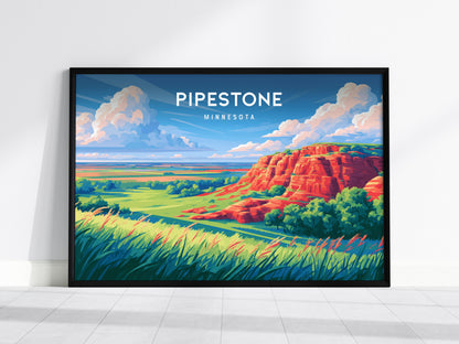 Pipestone, Minnesota Landscape Poster | Red Stone Bluffs Destination Print Wall Art — framed wall art, 24x36 in