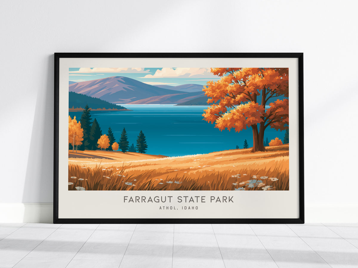 Farragut State Park Landscape Matte Border Poster | Athol, Idaho Vacation Wall Art — framed wall art, 24x36 in