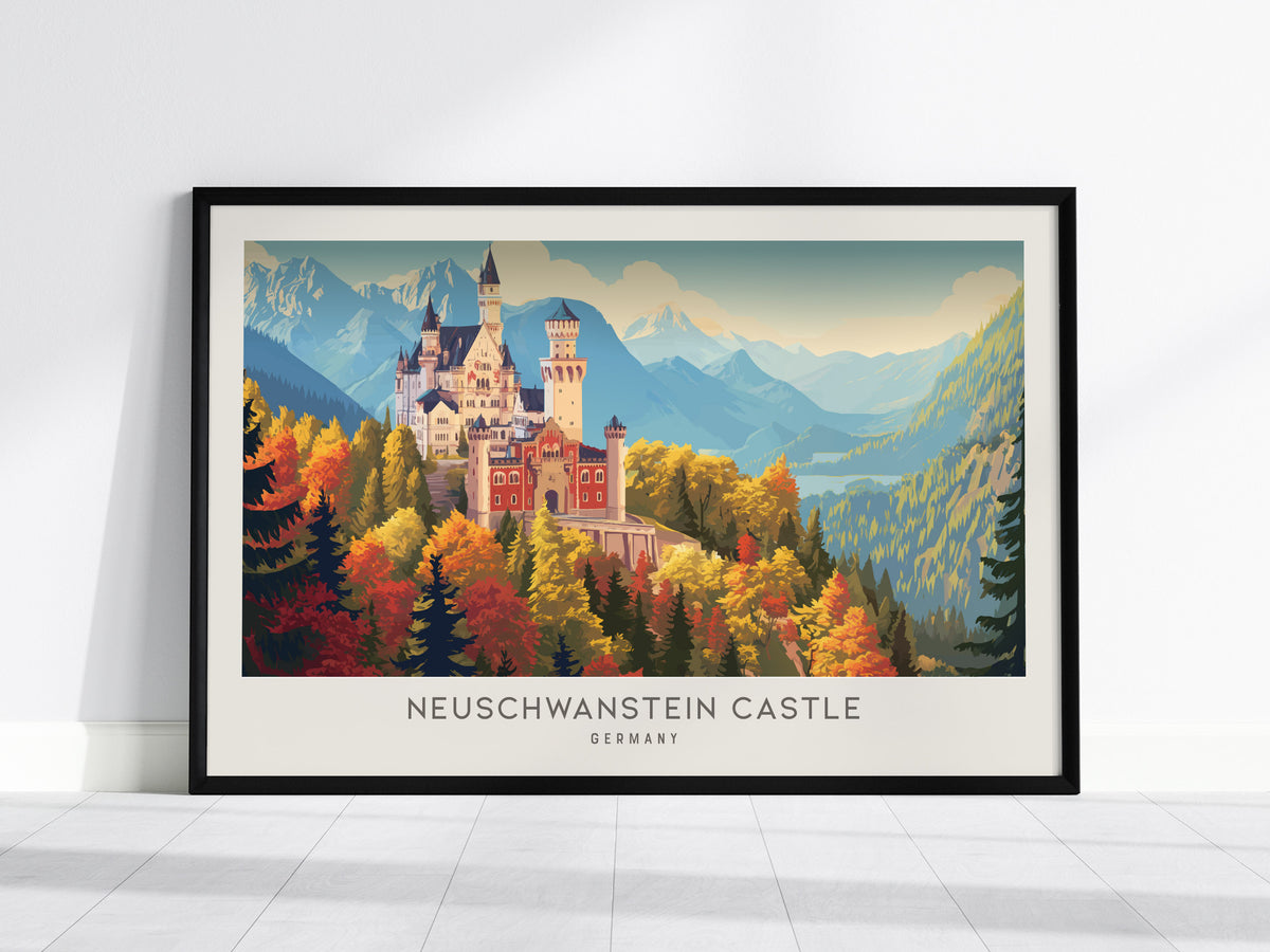 Neuschwanstein Castle Landscape Matte Border Poster | Germany Vacation Wall Art — framed wall art, 24x36 in