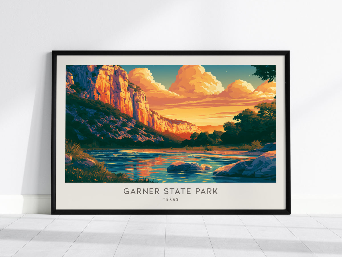 Garner State Park Landscape Matte Border Poster | Texas Hill Country Vacation Wall Art — framed wall art, 24x36 in