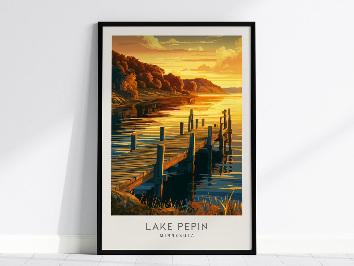 Lake Pepin Matte Border Poster | Minnesota Destination Print Framed or Unframed — framed wall art, 24x36 in