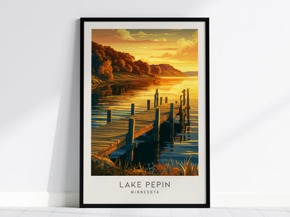 Lake Pepin Matte Border Poster | Minnesota Destination Print Framed or Unframed — framed wall art, 24x36 in