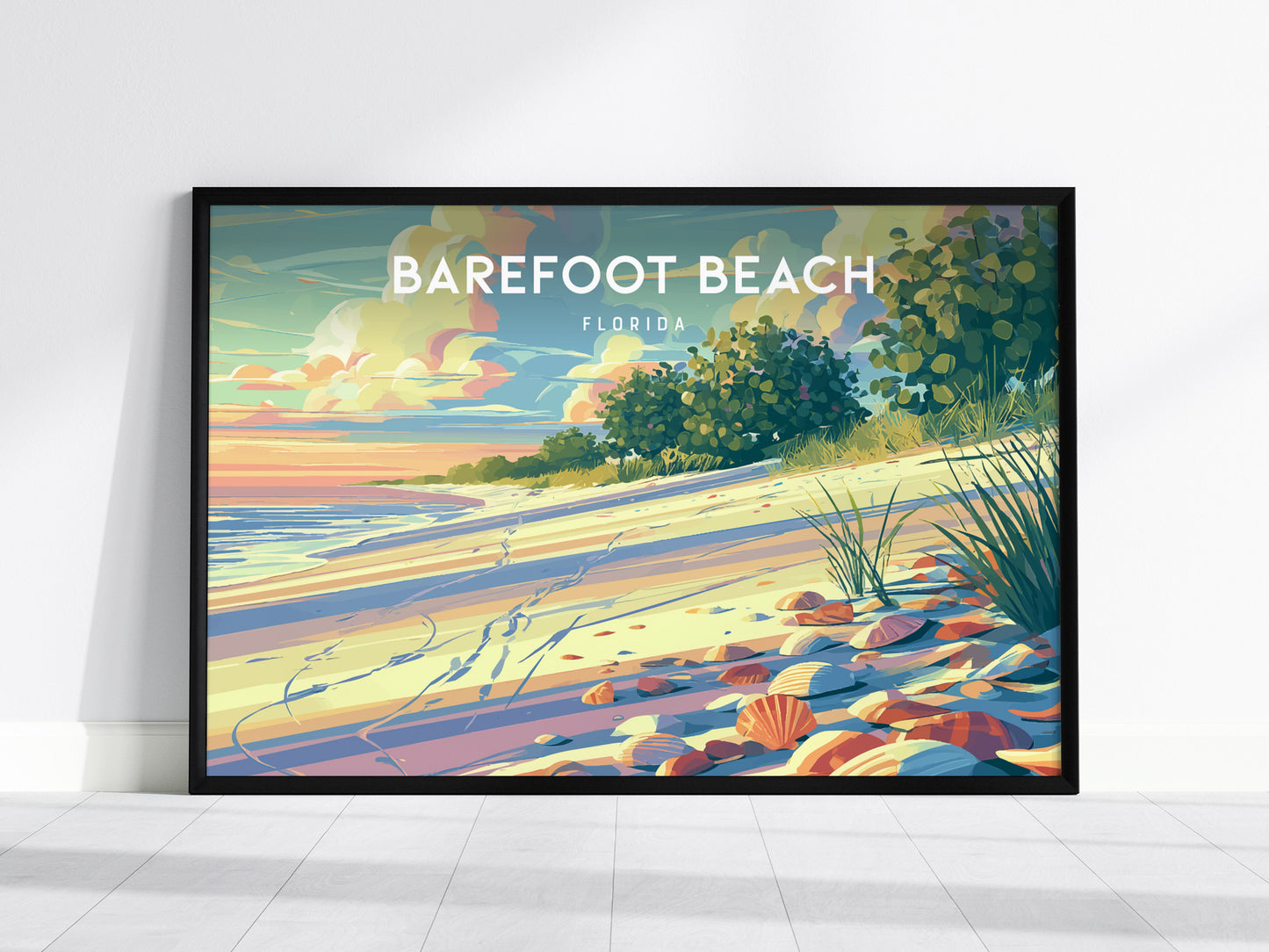 Barefoot Beach, Florida Poster | Tropical Shoreline Landscape Coastal Decor Wall Art — framed wall art, 24x36 in
