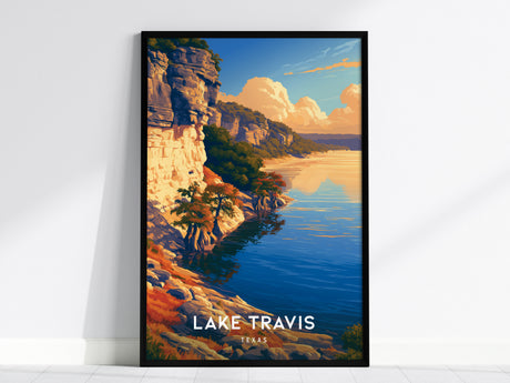 Lake Travis, Texas Poster | Hill Country Lake Sunset Wall Art — framed wall art, 24x36 in