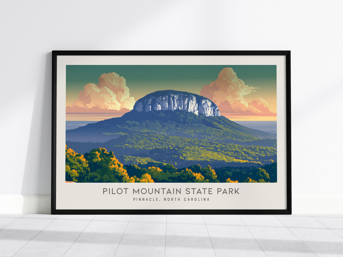 Pilot Mountain State Park Landscape Matte Border Poster | Pinnacle, North Carolina Travel Gift — framed wall art, 24x36 in